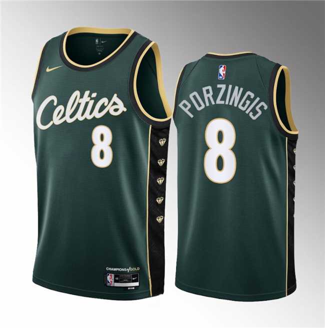 Mens Boston Celtics #8 Kristaps Porzingis Green2023 Draft City Edition Stitched Basketball Jersey Dzhi
